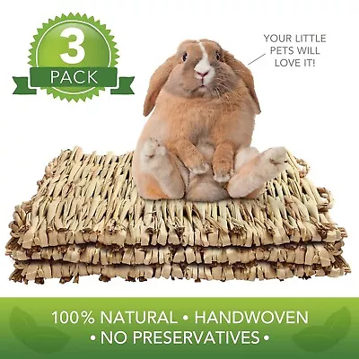 3Pcs Grass Mat Woven Pet Bed For Rabbits Small Animal Bunny Nest Chew Play Toy • $8.99
