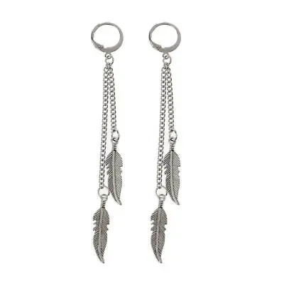 KPOP Fashion Titanium Steel Feather Leaf Tassel Drop Earrings Korean Jewelry • $7.41