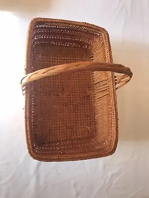 Vintage Woven Bamboo Rattan Basket Tray Box W/ Handle For Fruit Flower Vegetable • $17.99