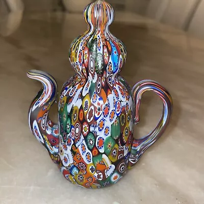 Italian Art Glass Millefiori Teapot PaperWeigh Fratelli Toso Mid Century • $220