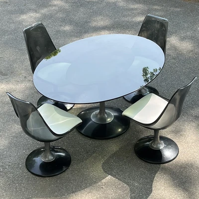 $1199.99 • Buy Vtg Chromcraft Mid Century Smoked Lucite, Chrome, Glass Swivel Dining Set ~READ