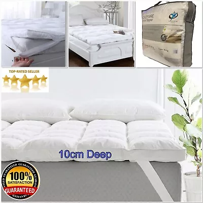 4  Inch Deep Luxury Soft Hotel Quality Microfiber Mattress Topper All Sizes 10cm • £20.99