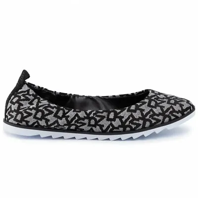 DKNY Women Vivi Ballerina Logo Print Black White Ballet Chunky Flats_size 6 NEW • $49.50