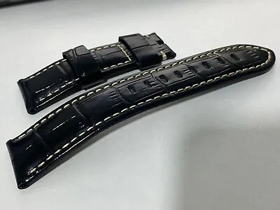 24mmx22mm Leather Black Watch Band Fits For Panerai PAM Genuine Strap Black • £30