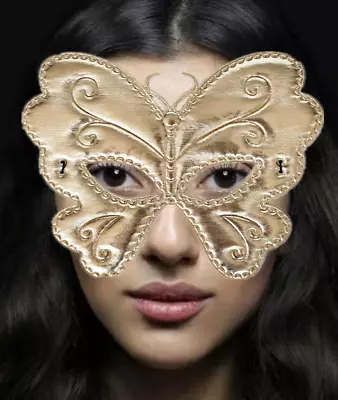 New Gold Butterfly Eye Mask Party Masquerade Fancy Dress Costume Face Accessory • £2.28