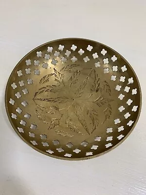 Vintage Brass Leaves Engraved Bowl Key Dish Made In India • $9.99