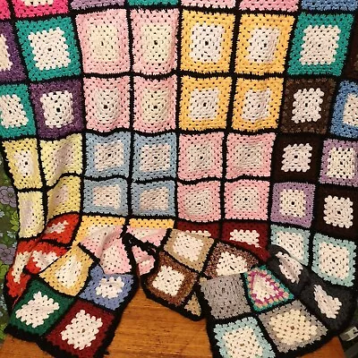 Patchwork Granny Squares Vintage Knitted Crochet Blanket Throw Bedspread • £22.99