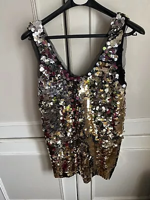 £9.99 • Buy Zara Gold And Silver Large Sequin Lined Mini Dress/Top.  Size Small