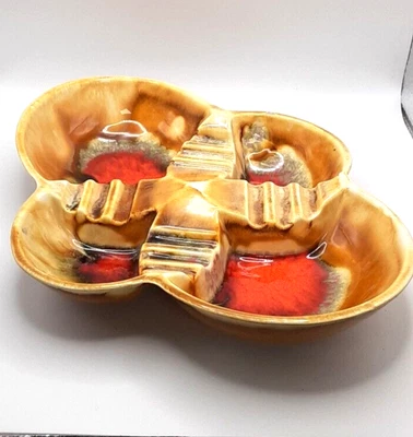 $19.99 • Buy Vintage MCM California Pottery USA 4 Section Ashtray Orange Brown Gold #403
