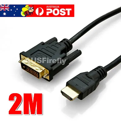 $7.45 • Buy 2M Gold HDMI To DVI-D 24+1 Pin Digital Cable Lead HDTV BluRay Xbox 360 PS3 TV