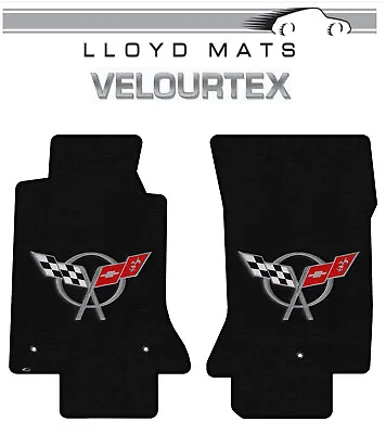 1997-2004 C5 Corvette Lloyd Velourtex Frt Black Floor Mat Silver Crossflag Logo • $138.99