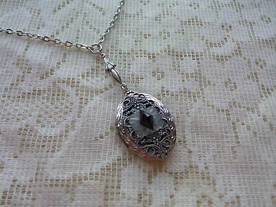 Silver Plated Filigree Victorian Camphor Glass Locket • $36.99