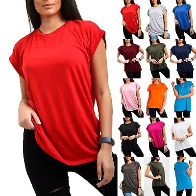 £4.49 • Buy Womens Plain Baggy Oversized Tee Top Ladies Short Turn Up Cap Sleeve T Shirt