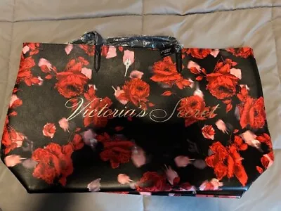 Victoria's Secret Limited Edition Tote Bag Black & Roses 20  X12  New  With Tags • $24.99