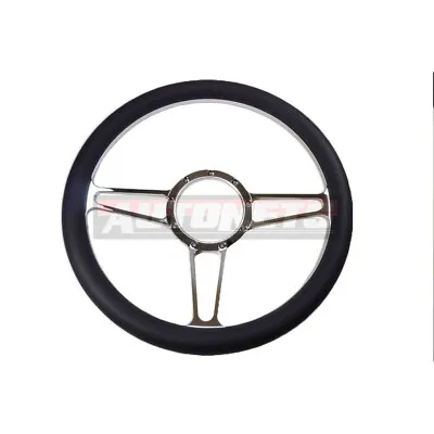 14  Vintage Black Leather Chrome Aluminum Chevy GM Camaro 9 Hole Steering Wheel • $165.99