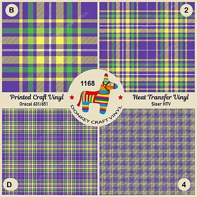 Mardi Gras Plaid Patterned HTV Iron On Printed Cricut Adhesive Vinyl 1168 • $2.30