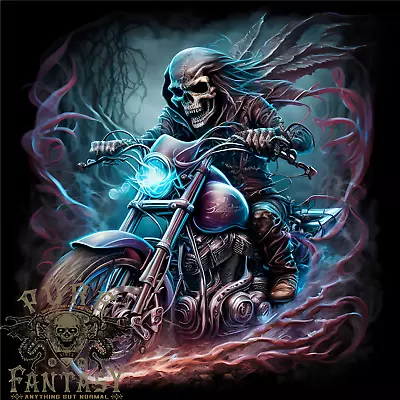 A Biker Skeleton On A Motorcycle Skull Mens Cotton T-Shirt Tee Top • £10.98