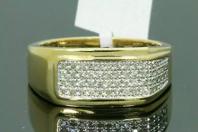 Solid 10k Yellow Gold FN Men's Wedding Engagement Band Pinky Ring Round Diamond • $90.24