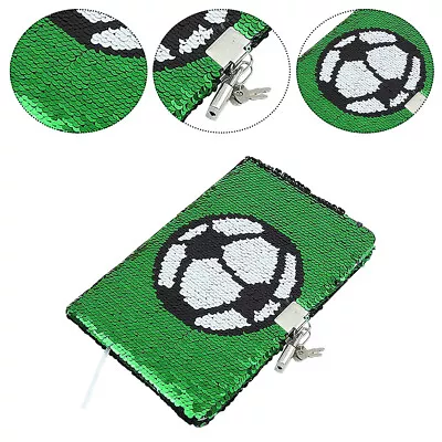 Green Privacy Football Pattern Practical Sequin Journal For Kids With Lock Keys • $22.46