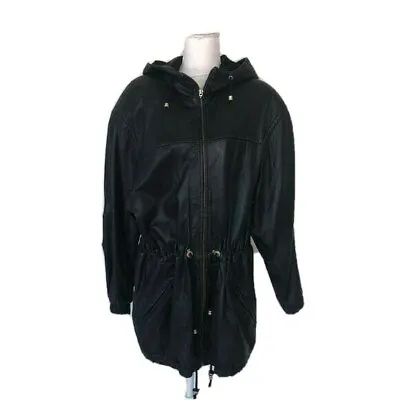 $62.99 • Buy Paris Sports Club Leather Jacket Womens Vintage Black Gold Hooded Full Zip