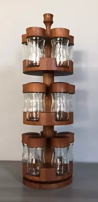 Mid Century Modern Digsmed Danmark Teak Wood 15 Jar 3-Tier Revolving Spice Rack • $299.99