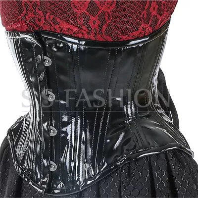 Heavy Duty Women's Underbust Waist Trainer Double Steel Boned Black PVC Corset • £22.99