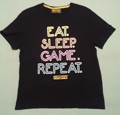 PAC-MAN 'EAT SLEEP GAME REPEAT' Black/neon T Shirt Size Large ASDA • £2