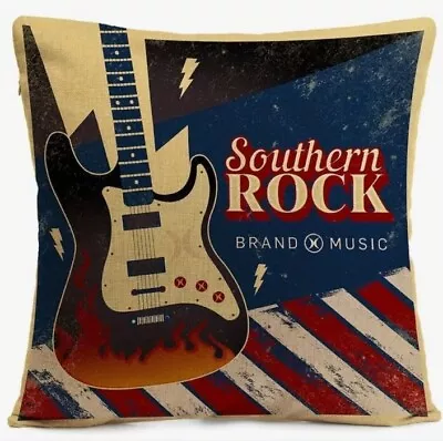 Vintage Retro Music Southern Rock Electric Guitar Throw Pillow Cover Home Decor • $13.56