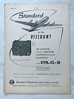 1954 Aircraft Advert STANDARD TELEPHONES CABLES RADIO INSTALLATION VISCOUNT CAA • $9.56