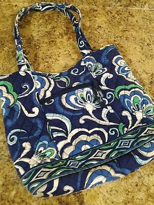 Vera Bradley Mediterranean Blue Flowers Boho Shoulder  Purse Tote Bag • $16.99