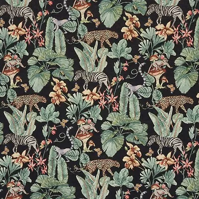 Jungle Tapestry Fabric Black | Jacquard Weave | Exotic | Curtains Upholstery • £1.99