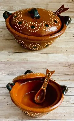 Mexican Salsa Clay Pot With Spoon Cazuela Con Cuchara De Barro Mexicano • $34