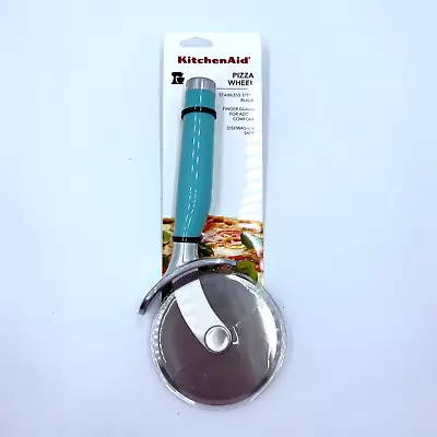 KitchenAid  Pizza Wheel Aqua Sky Pizza Cutter Stainless Steel Blade Finger Guard • $16.73