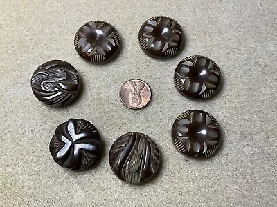 7 Brown Bakelite Buttons 4 Match Others Same Size Tested 1” • $12