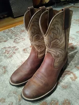 Ariat Horseman Brown & Tan Leather Round Toe Cowboy Boots #39970 Men's 10d • $62.95