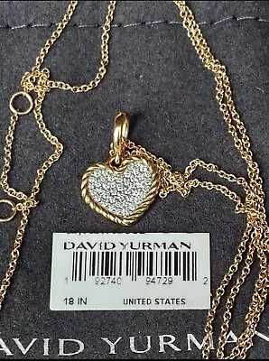 DAVID YURMAN Rose Gold 18K Pave Plate Heart Charm Necklace Rose Gold Adj 16-18”! • $999