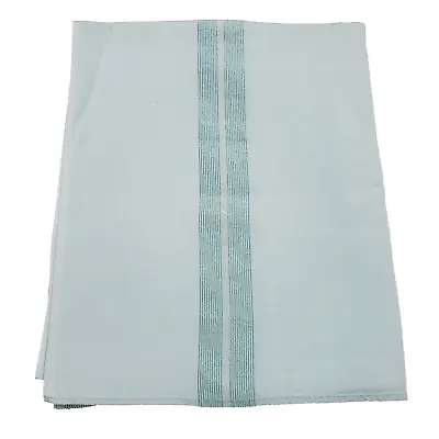 Vintage Tablecloth 63 × 52 Rectangle Solid Blue Metallic Stripes Woven Cotton • $32.95