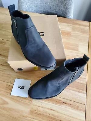 UGG Aureo II Women's Black Leather Waterproof Ankle Boots Sz 8.5 Tried On • $89