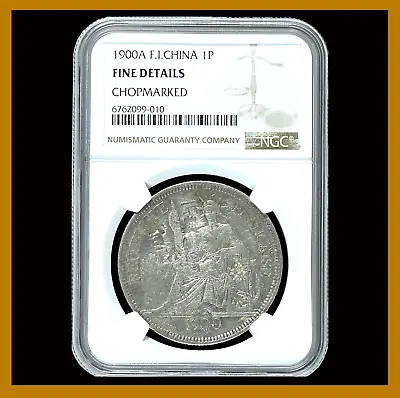 French Indochina 1 Piastre Silver Coin 1900 A Chopmarked Fine Detail NGC 99-010 • $142.45