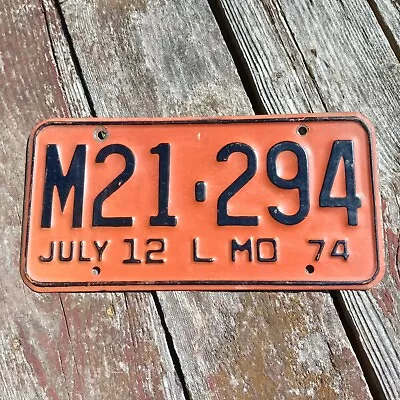 1974 Missouri 12 L TRUCK License Plate -  M21 294  (black On Orange) JULY 12 L • $14.50