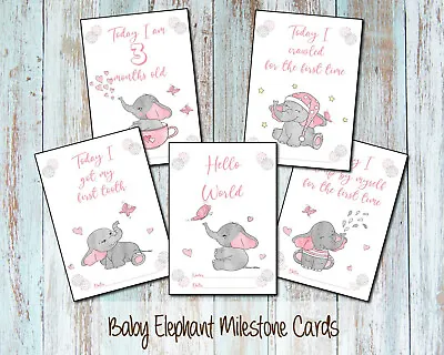 Elephant Baby Milestone Cards Pink New Baby Gift Baby Shower Boy Girl Unisex • £4.79