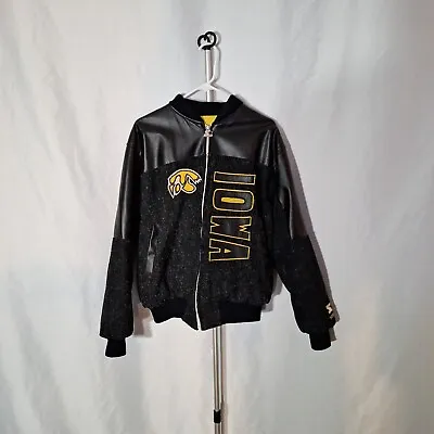 Vintage 80s University Of Iowa Hawkeyes  Bomber Jacket Black Size Large  • $45