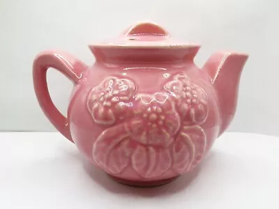 Vintage USA Pottery Pink One-Cup Teapot Heavy Relief Flowers Brush McCoy? • $16