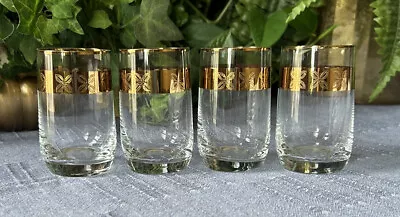 4 Vintage Gold Rimmed & Gold Designed  Banded Juice Glasses....Beautiful! • $10