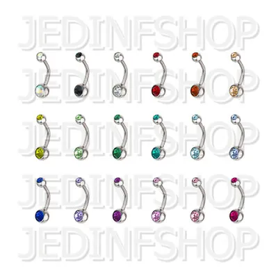 £3.75 • Buy Navel Belly Bar | 1.6mm (14g) - 6mm-20mm | Double Gem - 18 Colours | Small Balls