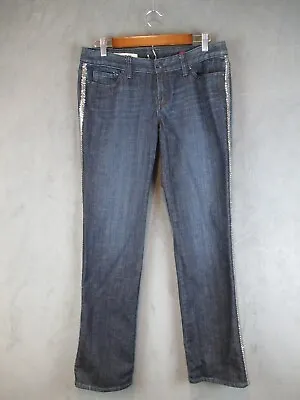 X2 Denim Laboratory Jeans Womens 10 Blue Slim Embellished Club Rave Straight LeG • $13.96