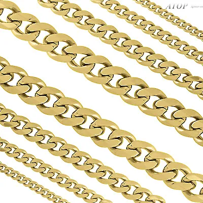 Mens Boys 4-12mm Stainless Steel Cut Cuban Link Gold Plated Curb Chain Necklaces • $8.89