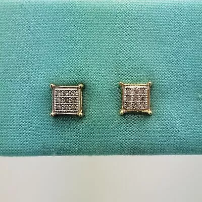 10K Multi-Diamond Cluster Stud Earrings Square Setting 18 Stones Vintage • $179