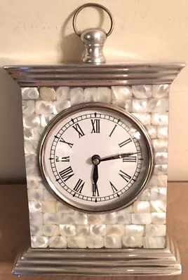 Vtg Decmode Aluminum Alloy Pearlized Shell Quartz Table-shelf-mantel Clock-read • $30