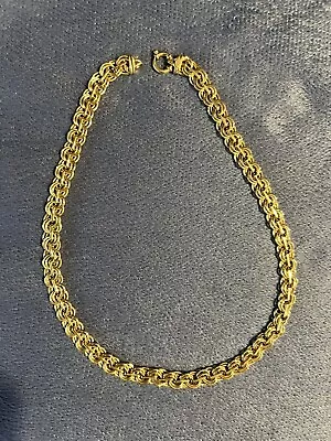 MILOR 14k Gold Fancy Double Curb Link Necklace 7mm Flat Collar 17” Spring Lock • $1600